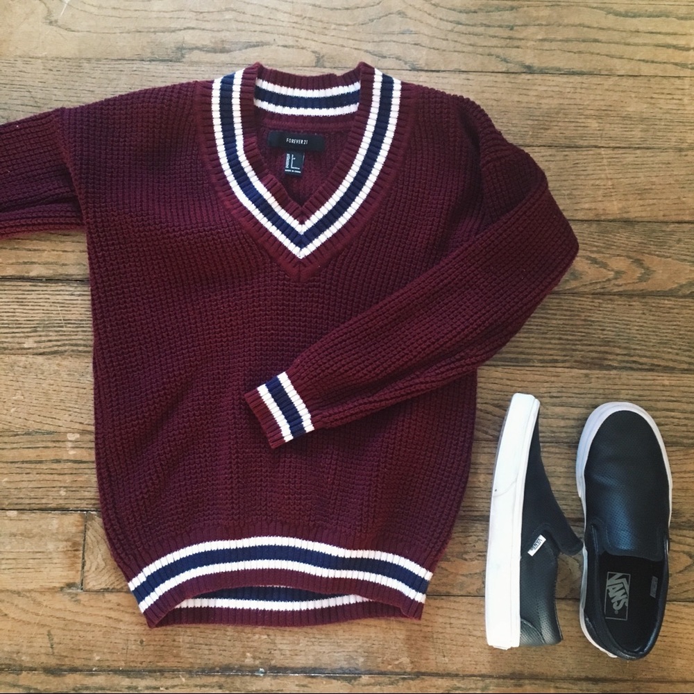 SOLD! Forever 21 Maroon Sweater V Neck Varsity